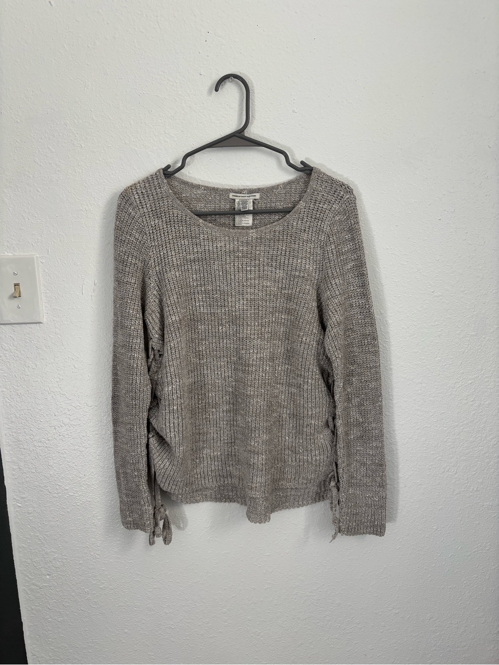American Eagle Heather Gray Lace-Up Side Knit Sweater